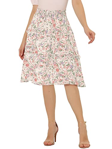 Allegra K Damen Elastisch Taille Rüschen Chiffon Blumen Midirock Minirock Rock Weiße 2 L von Allegra K