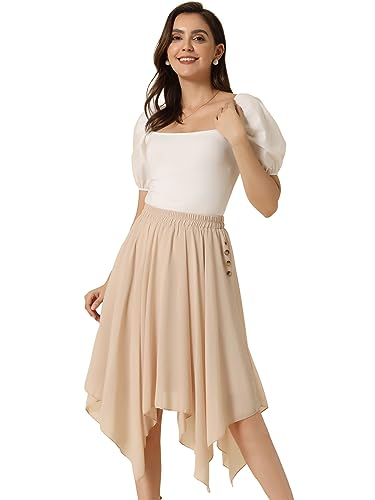 Allegra K Damen Elastische Taille Chiffon Taschentuch Saum Midi Rock Aprikose XS von Allegra K