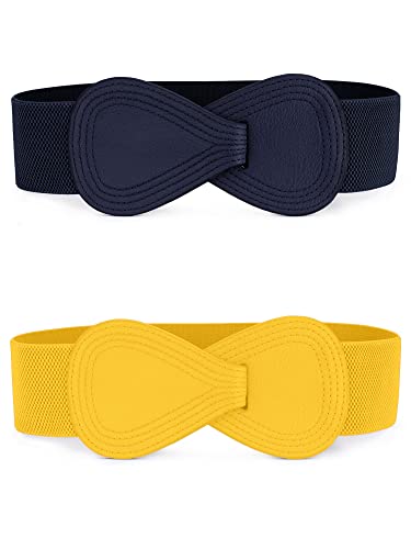 Allegra K Damen Elastischer Taillengürtel Interlock 8-förmiger Kunstleder Stretch Gürtel Gelb Marineblau 68.6cm Allegra K Damen Elastischer Taillengürtel Interlock 8-förmiger Kunstleder Stretch Gürtel Gelb Marineblau 68.6cm von Allegra K