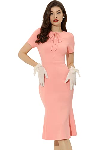 Allegra K Damen Freizeit Schleife Kleid Kurzarm Elegant Minikleid Knielang Fischschwanz Kleid Rosa S von Allegra K