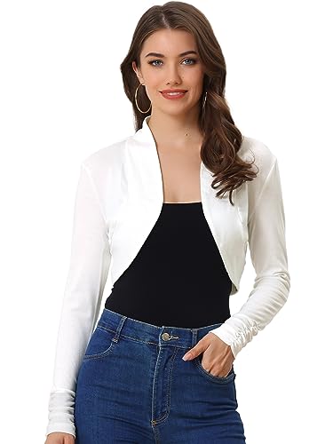 Allegra K Damen Elegant Langarm Bolero Shrug Gerüschten Kurz Geschnittenen Cardigans Weiß M von Allegra K