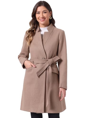 Allegra K Damen Elegant Mantel Stehkragen Vintage Gürtel Lang Wintermantel Hell Braun S von Allegra K