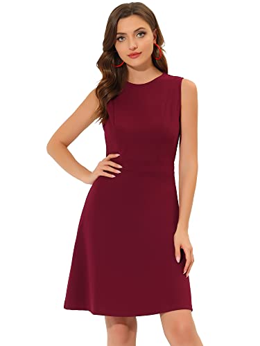 Allegra K Damen Elegant Kleid A Linie Rundhals Ausschnitt Sommerkleid Casual Minikleid Burgund M von Allegra K