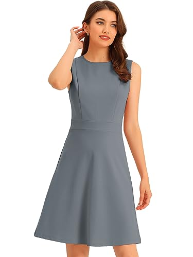 Allegra K Damen Elegant Kleid A Linie Rundhals Ausschnitt Sommerkleid Casual Minikleid Grau XS von Allegra K