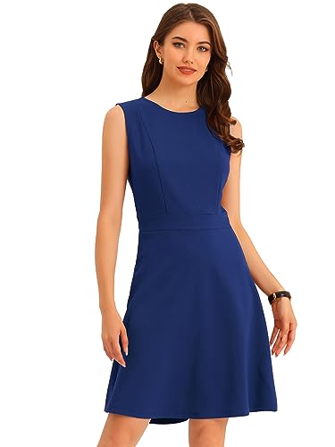 Allegra K Damen Elegant Kleid A Linie Rundhals Ausschnitt Sommerkleid Casual Minikleid Königsblau M von Allegra K