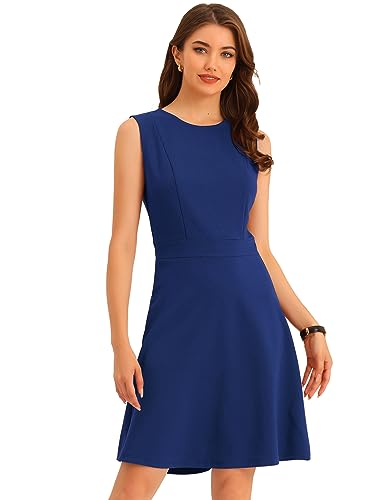 Allegra K Damen Elegant Kleid A Linie Rundhals Ausschnitt Sommerkleid Casual Minikleid Königsblau S von Allegra K