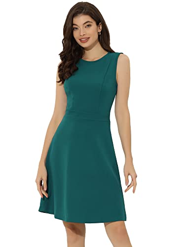 Allegra K Damen Elegant Kleid A Linie Rundhals Ausschnitt Sommerkleid Casual Minikleid Pfauengrün L von Allegra K