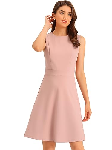 Allegra K Damen Elegant Kleid A Linie Rundhals Ausschnitt Sommerkleid Casual Minikleid Rosa S von Allegra K