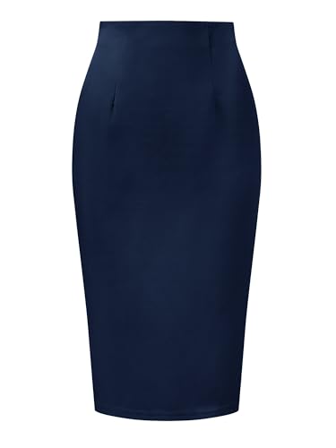Allegra K Damen Eleganter Bleistiftrock Figurbetonte Mit Hohem Bund Und Geteiltem Saum Business Röcke Dunkel Blau XL von Allegra K