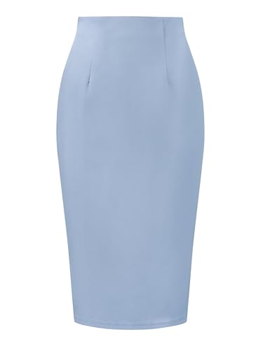 Allegra K Damen Eleganter Bleistiftrock Figurbetonte Mit Hohem Bund Und Geteiltem Saum Business Röcke Grau Blau XL von Allegra K