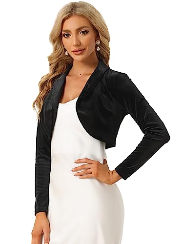 Allegra K Damen Samt Bolero Cocktail Offen Vorderseite Velvet Crop Jacke Elegant Shrug Schwarz M von Allegra K