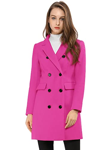 Allegra K Damen Elegant gekerbtes Revers Zweireiher langer Trenchcoat, fuchsia, 34 von Allegra K