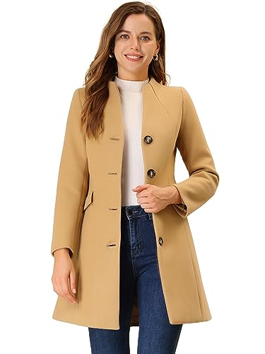 Allegra K Damen Mantel Langarm V-Ausschnitt Einreihiger Knopfleiste Elegant Trenchcoat Wintermantel Khaki XL von Allegra K