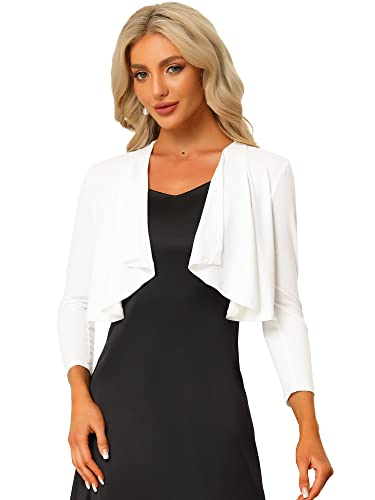 Allegra K Damen Bolero 3/4 Ärmeln Elegant Crop Jacke Offen Shrug Chiffon Boleros Weiß XS von Allegra K