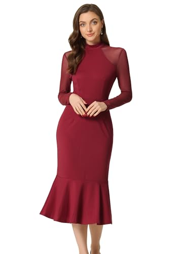 Allegra K Damen Elegantes Durchsichtiges Langärm Mermaid Kleid Dunkel Rot XS von Allegra K