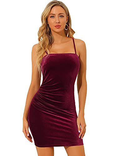 Allegra K Damen Minikleid Party Elegant Samt Spaghetti Strap Bodycon Cami Kleid Burgund L von Allegra K