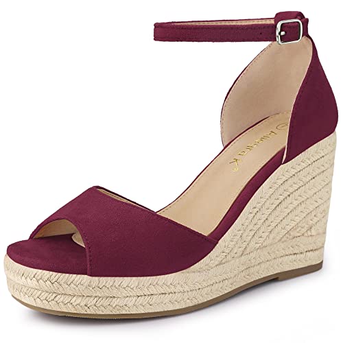 Allegra K Damen Espadrille Plateau Knöchelriemen Sandalen mit Keilabsatz Burgund 39 von Allegra K