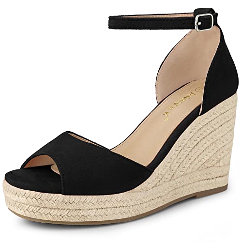 Allegra K Damen Espadrille Plateau Knöchelriemen Sandalen mit Keilabsatz Schwarz 37 von Allegra K