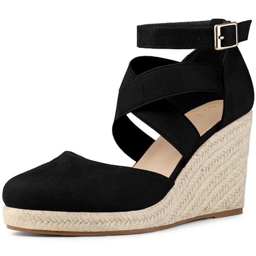 Allegra K Damen-Espadrille-Plateau-Sandale mit geschlossener Zehenpartie und Keilabsatz Schwarz 39 von Allegra K