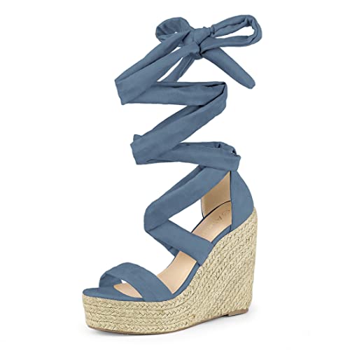 Allegra K Damen Espadrille Plateau Wedges Heel Lace Up Sandalen, Haze Blue, 38 EU von Allegra K