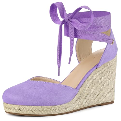 Allegra K Damen Espadrille Platform Wedge Heel Schnürsandalen Lila 38 von Allegra K