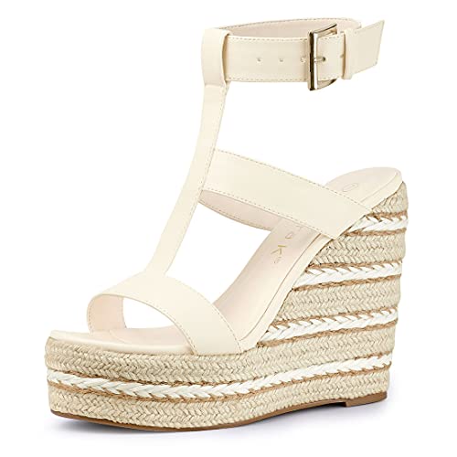 Allegra K Damen Espadrille Strappy Keilabsatz High Heels Sandalen Beige 41 von Allegra K