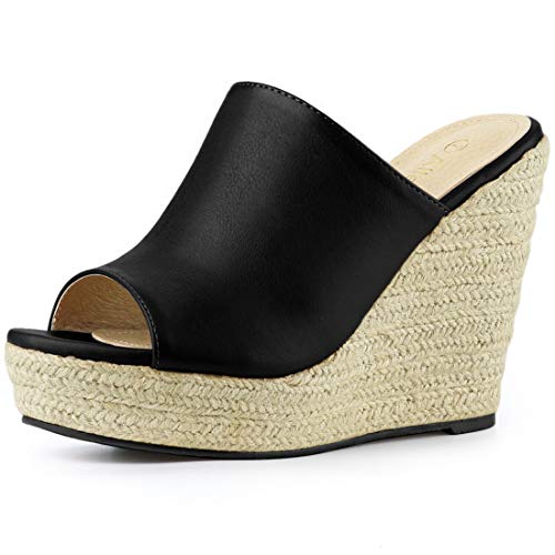 Allegra K Damen Espadrille Wedges Plateau Pantoletten Schwarz 38 von Allegra K