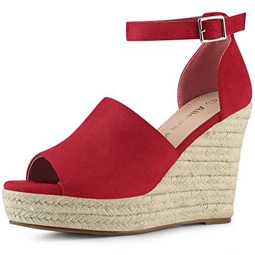 Allegra K Damen Espadrilles Plateau Heels Keilabsatz Sandalen, Rot/Ausflug, einfarbig (Getaway Solids), 38 EU von Allegra K