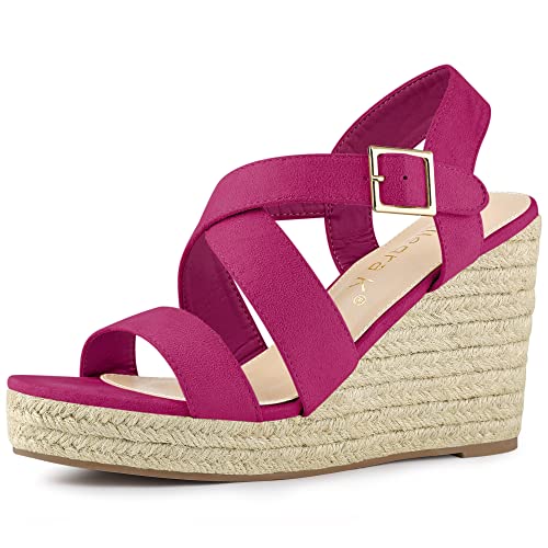 Allegra K Damen Espadrilles Plateau Slingback Wedges Sandalen, Knallpink (Hot Pink), 40 EU von Allegra K