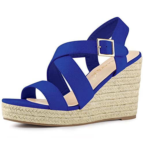 Allegra K Damen Espadrilles Plateau Slingback Wedges Sandalen, Tiefes Blau, 37 EU von Allegra K