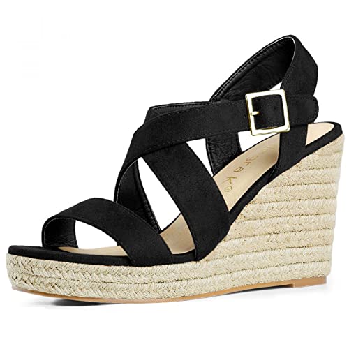 Allegra K Damen Espadrilles Plateau Slingback Wedges Sandalen Schwarz 41 von Allegra K