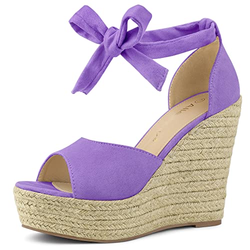 Allegra K Damen Espadrilles Schnürsandalen mit Knöchelriemen und Keilabsatz Lila 38 von Allegra K