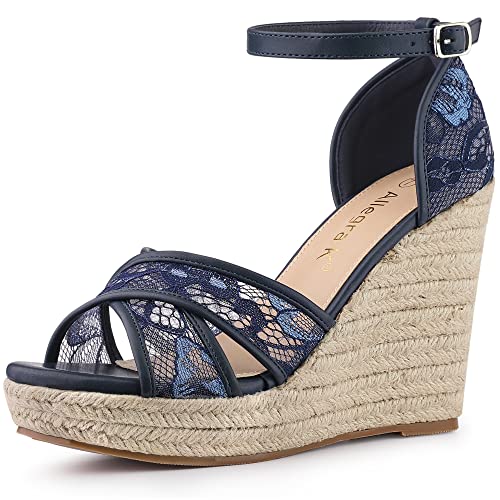 Allegra K Damen Espadrilles Spitze Keilabsatz Sandalen, Tiefes Blau, 39 EU von Allegra K