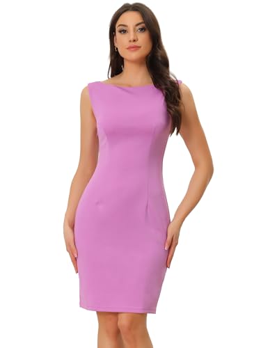 Allegra K Damen Etuikleid Ärmellos U-Boot Ausschnitt Lässig Elegant Bürokleid Kleid Lila Rosa L von Allegra K