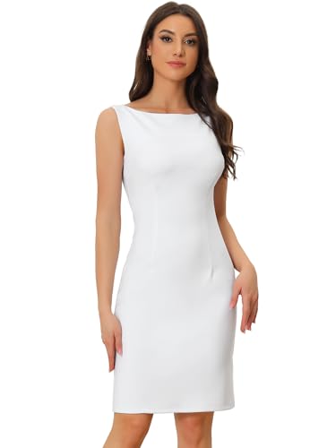 Allegra K Damen Etuikleid Ärmellos U-Boot Ausschnitt Lässig Elegant Bürokleid Kleid Weiß M von Allegra K