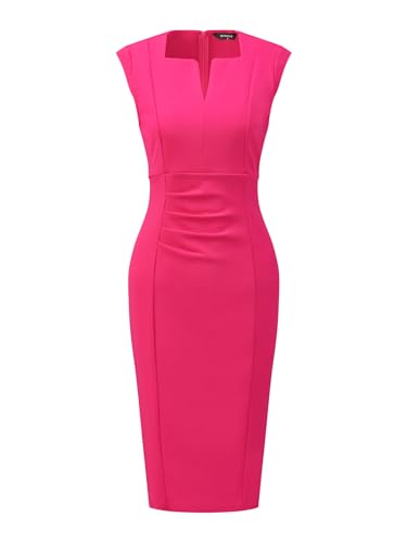 Allegra K Damen Etuikleid Bleistift Arbeit Ärmellos Professionelle Bürokleider, Knallpink (Hot Pink), X-Klein von Allegra K