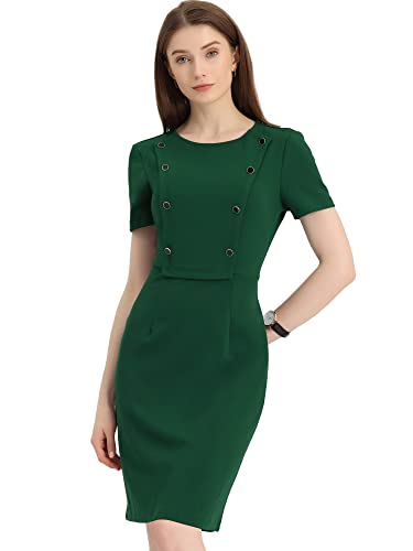 Allegra K Damen Etuikleid Kurzarm Rundhals Business Casual Strick Bodycon Minikleid Kleid Dunkelgrün S von Allegra K