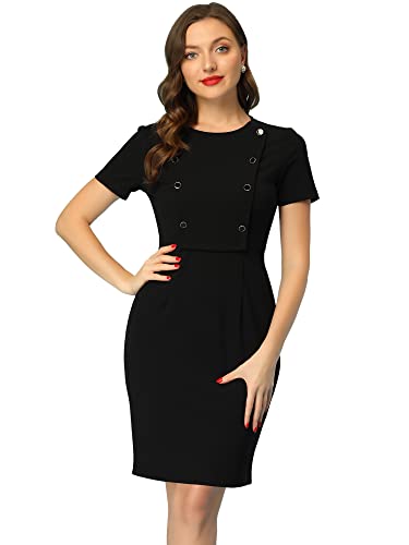 Allegra K Damen Etuikleid Kurzarm Rundhals Business Casual Strick Bodycon Minikleid Kleid Schwarz L von Allegra K