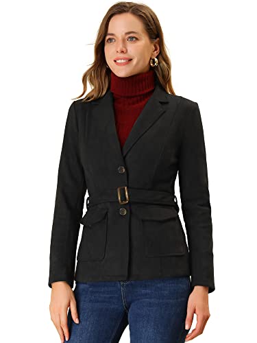 Allegra K Damen Faux Wildleder Blazer Gürtel Langarm Einreiher Arbeitsjacken Outwear Mantel Schwarz M von Allegra K