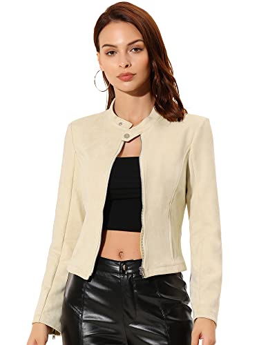 Allegra K Damen Faux Wildleder Jacke Stehkragen Reißverschluss Kurze Bikerjacke Beige S Allegra K Damen Faux Wildleder Jacke Stehkragen Reißverschluss Kurze Bikerjacke Beige S von Allegra K