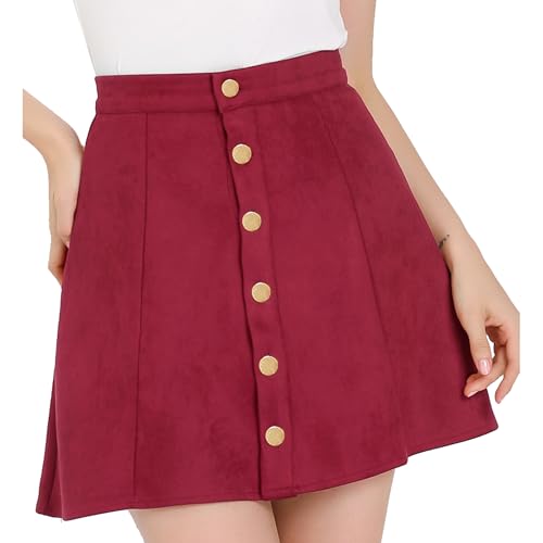 Allegra K Damen Faux Wildleder Knopf A-Linie Hohe Taille Halloween Ausgestellter Mini Kurzer Rock, Weinrot, Klein Allegra K Damen Faux Wildleder Knopf A-Linie Hohe Taille Halloween Ausgestellter Mini Kurzer Rock, Weinrot, Klein von Allegra K