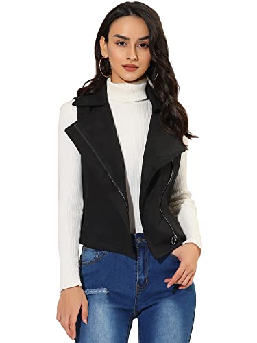 Allegra K Damen Faux Wildleder Lässige ärmellose Weste Bikerjacke Schwarz M von Allegra K