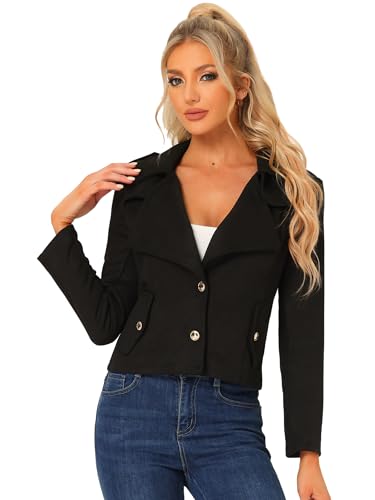 Allegra K Damen Faux Wildlederjacke Knopfleiste Langarm Revers Crop Herbst Jacke Blazer Schwarz S von Allegra K