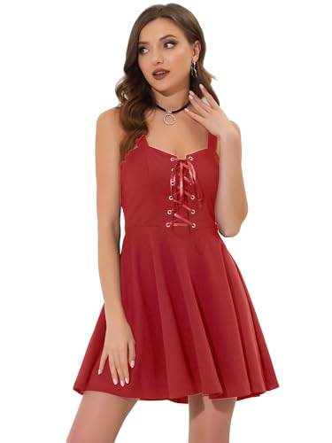 Allegra K Damen Festlich Kleid Ärmellos A-Linie Träger Punk Karneval Gothic Minikleid Rot M von Allegra K