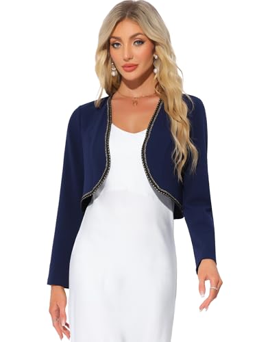 Allegra K Damen Festlich Open Front Hochzeit Bolero Elegant Langärm Crop Cardigan Marine blau M von Allegra K