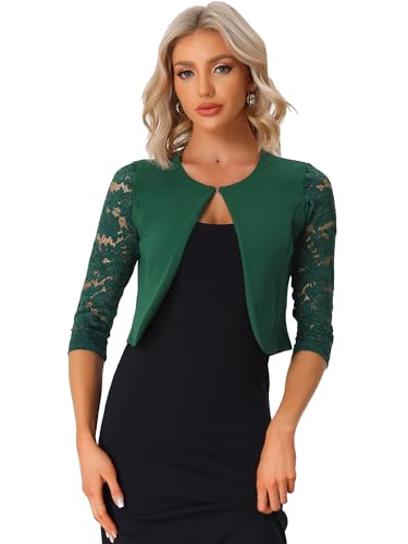 Allegra K Damen Festlich Spitze Bolero 3/4 Ärmel Rundhals Durchsichtig Shrug Elegant Jäckchen Dunkelgrün XS Allegra K Damen Festlich Spitze Bolero 3/4 Ärmel Rundhals Durchsichtig Shrug Elegant Jäckchen Dunkelgrün XS von Allegra K