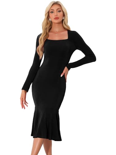 Allegra K Damen Figurbetonte Kleider Quadratischer Ausschnitt Langarm Party Clubkleid Schwarz XS Allegra K Damen Figurbetonte Kleider Quadratischer Ausschnitt Langarm Party Clubkleid Schwarz XS von Allegra K