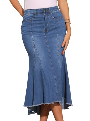 Allegra K Damen Fischschwanz Jeans Rock Hohe Taille Verwaschener Modischer Denim Midirock Mittelblau L Allegra K Damen Fischschwanz Jeans Rock Hohe Taille Verwaschener Modischer Denim Midirock Mittelblau L von Allegra K