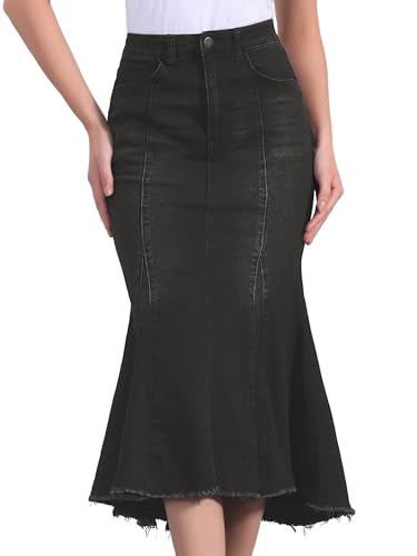 Allegra K Damen Fischschwanz Jeans Rock Hohe Taille Verwaschener Modischer Denim Midirock Schwarz L Allegra K Damen Fischschwanz Jeans Rock Hohe Taille Verwaschener Modischer Denim Midirock Schwarz L von Allegra K