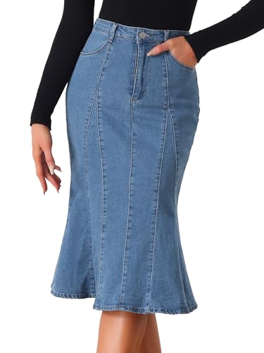 Allegra K Damen Jeansrock Midi Bodycon Hohe Taille Rüschen Fischschwanz Röcke, Himmelblau, Mittel Allegra K Damen Jeansrock Midi Bodycon Hohe Taille Rüschen Fischschwanz Röcke, Himmelblau, Mittel von Allegra K